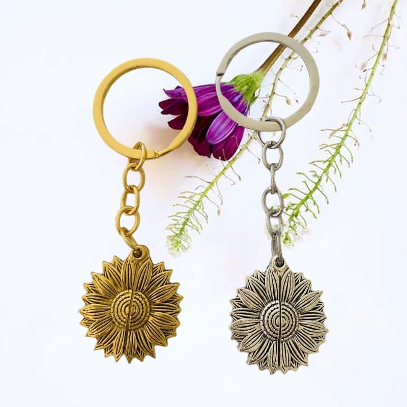 Custom Pet Photo Keychain - Personalized Sunflower Stainless Steel Gift