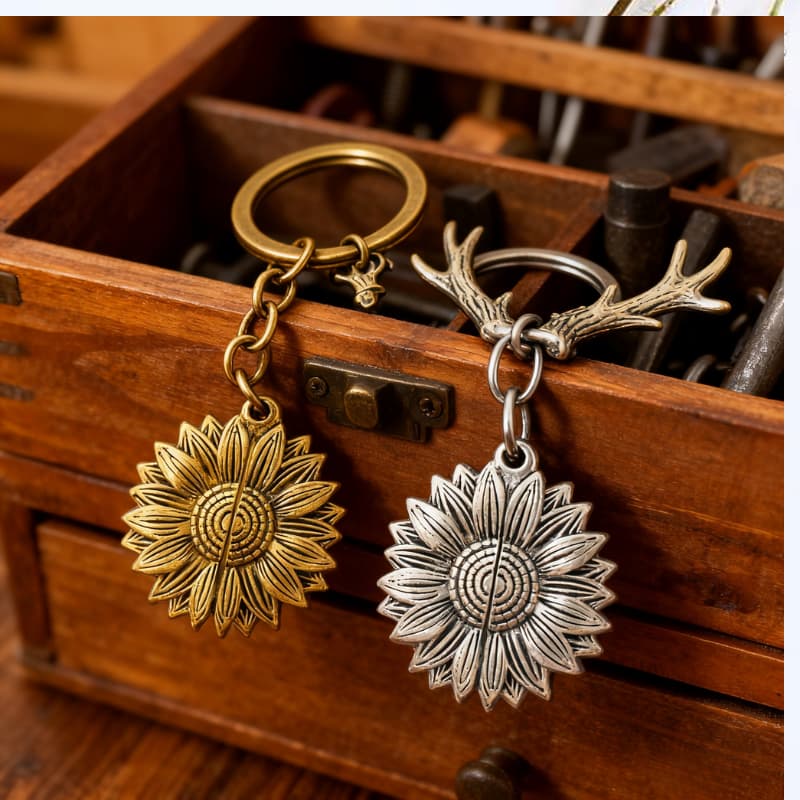 Custom Pet Photo Keychain - Personalized Sunflower Stainless Steel Gift