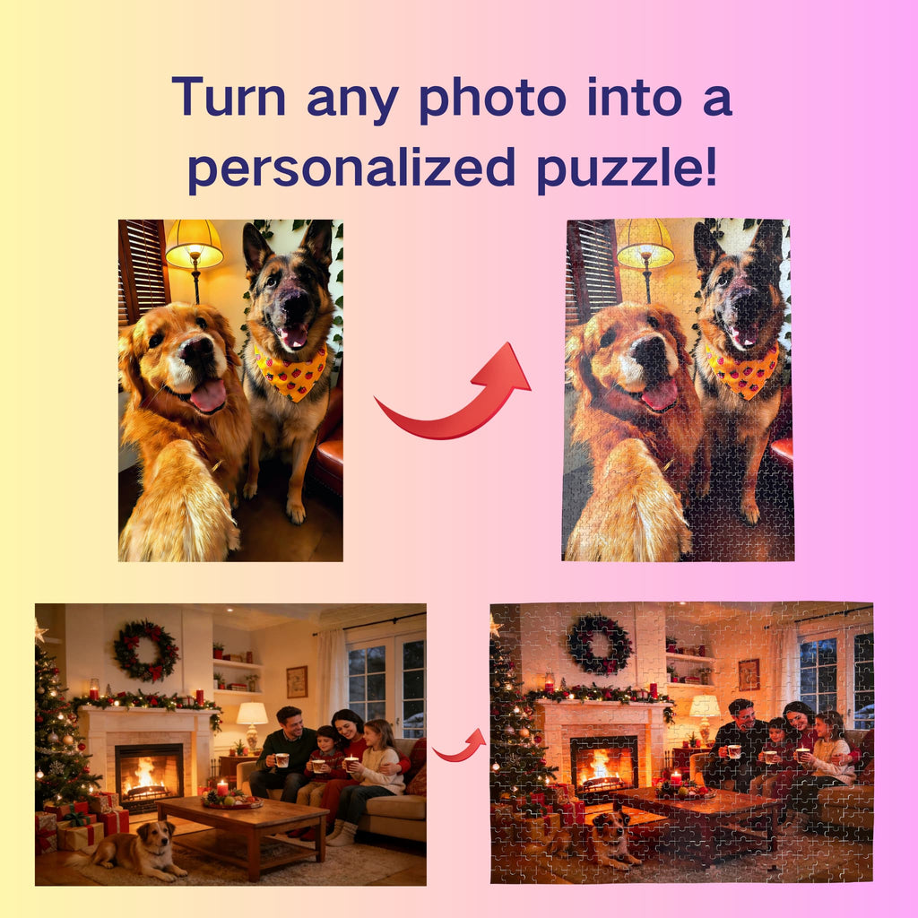 Wooden Photo Puzzle, Pet Puzzle, Wedding Puzzle, Family Reunion Puzzle | 500-Piece and 1000-Piece Custom Jigsaw Puzzles for Adults (Horizontal/Vertical)