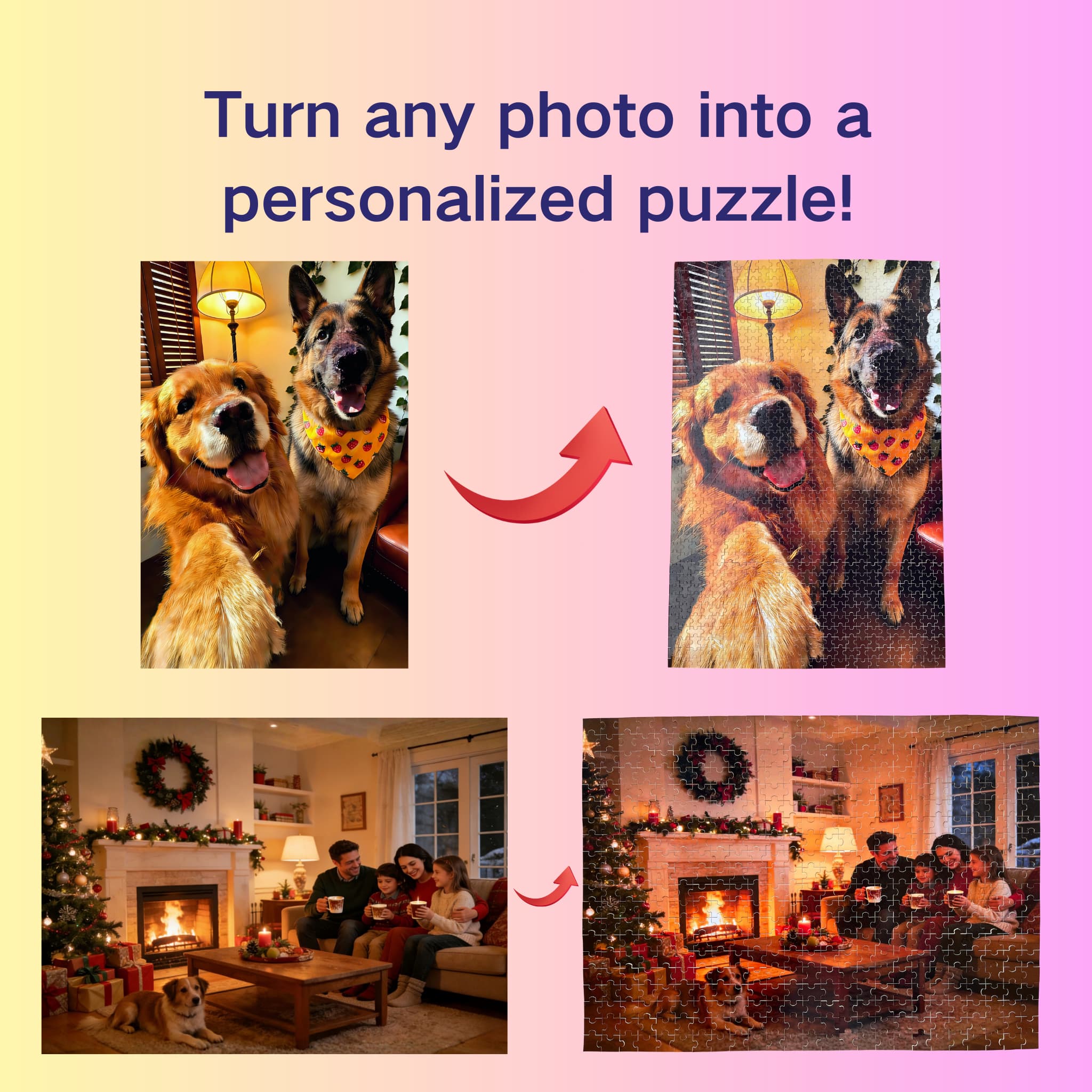 Wooden Photo Puzzle, Pet Puzzle, Wedding Puzzle, Family Reunion Puzzle | 500-Piece and 1000-Piece Custom Jigsaw Puzzles for Adults (Horizontal/Vertical)