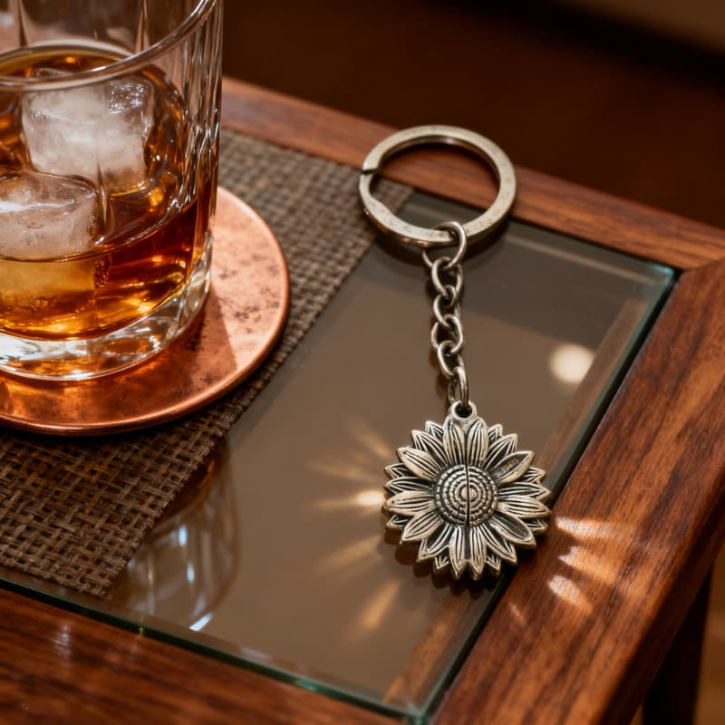 Custom Pet Photo Keychain - Personalized Sunflower Stainless Steel Gift