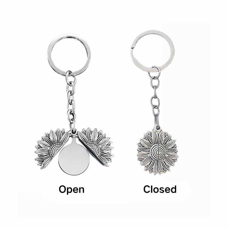 Custom Pet Photo Keychain - Personalized Sunflower Stainless Steel Gift